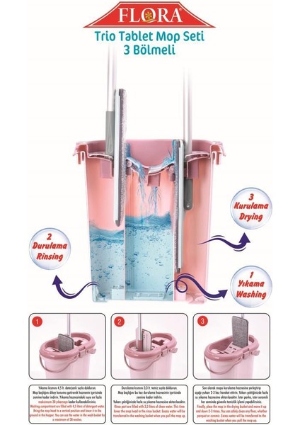 Flr F404 Trio Tablet Mikrofiber Mop Seti 3 Bölmeli