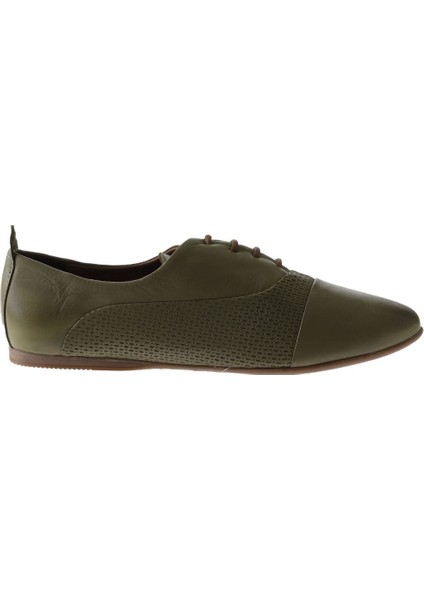 Haki Deri Kadın Düz Ayakkabı