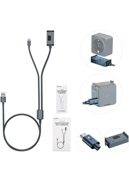 Telesın Djı Action 2 Manyetik Şarj Istasyonu USB To Type-C Şarj Kablosu 2 In 1 ( 65 cm )