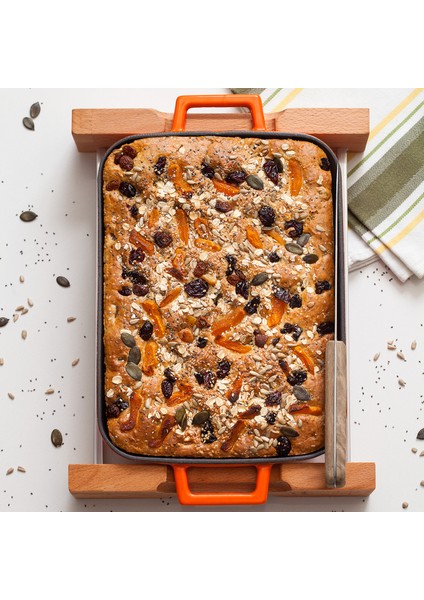 Döküm Dikdörtgen Tepsi ve Ahşap Altlığı. Ölçü 26X40CM. - Yeşil indirimleri