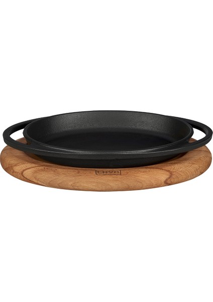 Döküm Oval Sahan Döküm Demir Yekpare Çift Kulplu Kayın Servis Ahşabı Ölçü 21x14cm.