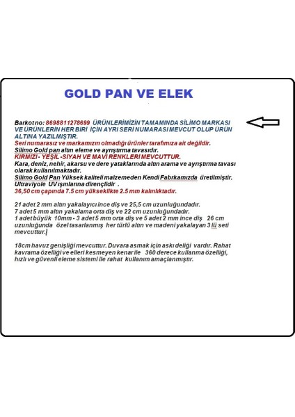 Siyah Gold Pan Altın Eleği + Pan Üstü Elek Altın Arama Eleme Kumda Irmakta Altın Yıkama Seti