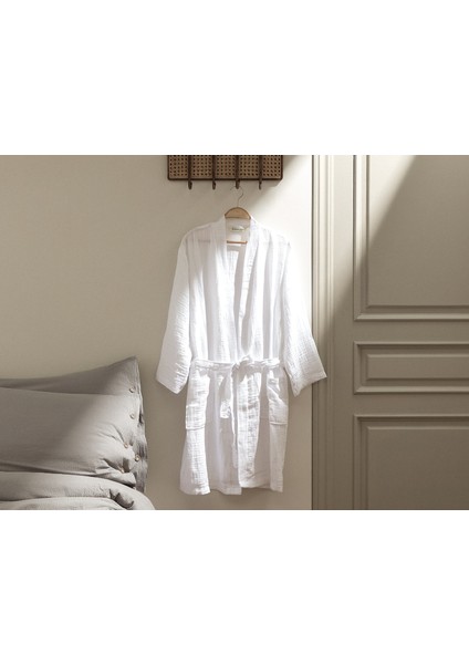 Zoe Müslin Unisex Bornoz - Beyaz