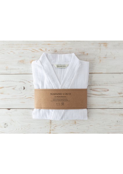 Zoe Müslin Unisex Bornoz - Beyaz indirimleri