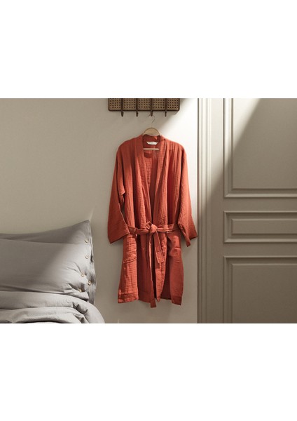 Zoe Müslin Unisex Bornoz - Kiremit