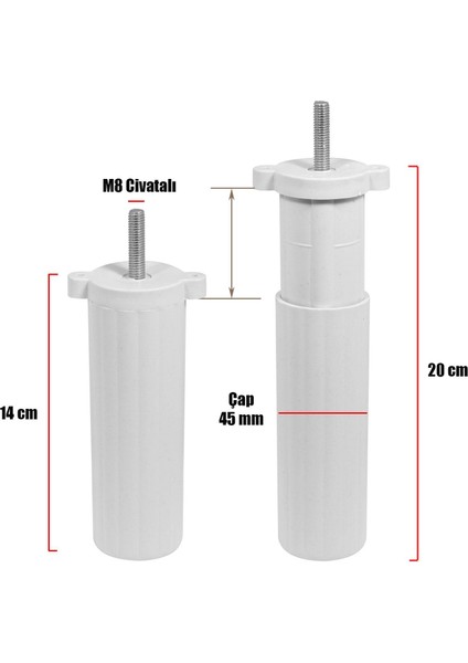Mobilya Kanepe Baza Koltuk Destek Ayağı M8 Civata Ayarlı Beyaz Ayak 14 Cm (4 Adet) fiyatları