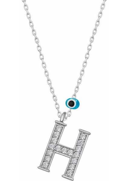 Gümüş Nazar Rodyum H Harfi Kadın Kolye