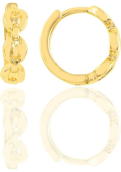 Gümüş Altın Yaldızlı Düğme Desenli Halka Küpe