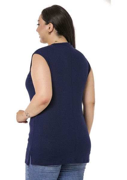 Büyük Beden Yarım Balıkçı Yanları Yırtmaçlı Uzun Viskon Lacivert Body indirimleri