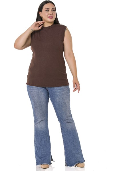 Büyük Beden Yarım Balıkçı Yanları Yırtmaçlı Uzun Viskon Kahverengi Body fiyatları