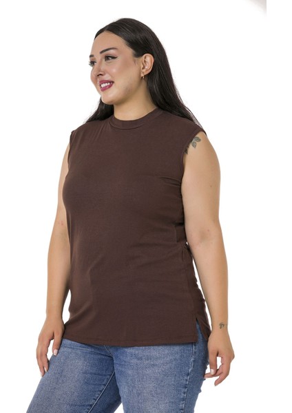 Büyük Beden Yarım Balıkçı Yanları Yırtmaçlı Uzun Viskon Kahverengi Body fırsatları