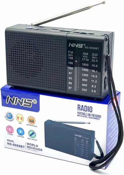 Yeni Mini USB Am Fm Sw 3 Bant Radyo NS-8088BT Mini Dünya Radyo Alıcısı Usb/tf/bt ile