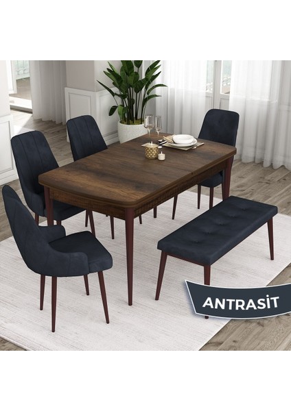 Concept Ram Serisi 80 x 132 cm Mutfak Masa Takımı Barok Ahşap Desen Masa 4 Sandalye ve 1 Bench