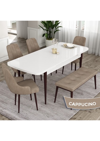 Concept Ram Serisi 80 x 132 cm Mutfak Masa Takımı Beyaz Masa Kahverengi Ayak 4 Sandalye 1 Bench fiyatları