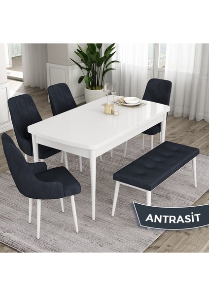 Concept Ram Serisi 80 x 132 cm Mutfak Masa Takımı Beyaz Masa 4 Sandalye 1 Bench