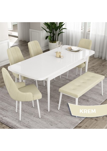 Concept Ram Serisi 80 x 132 cm Mutfak Masa Takımı Beyaz Masa 4 Sandalye 1 Bench fiyatları