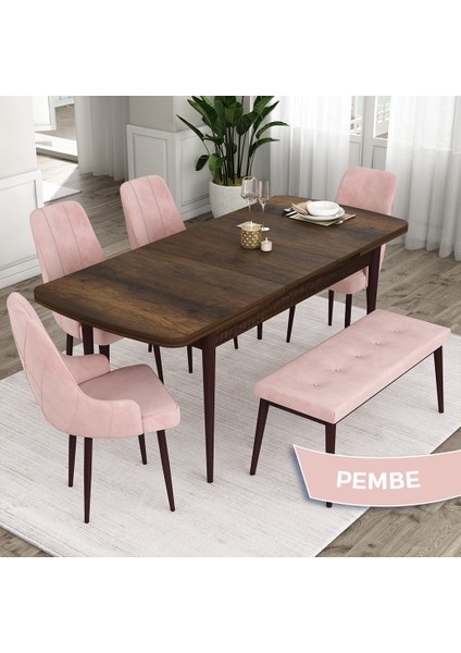Concept Ram Serisi 80 x 132 cm Mutfak Masa Takımı Barok Ahşap Desen Masa 4 Sandalye ve 1 Bench fiyatları