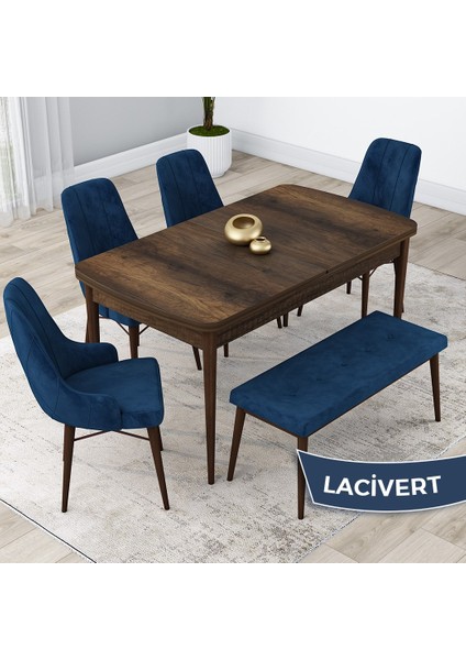 Concept Lia Serisi 80 x 132 cm Mutfak Masa Takımı Barok Ahşap Desen Masa 4 Sandalye ve 1 Bench