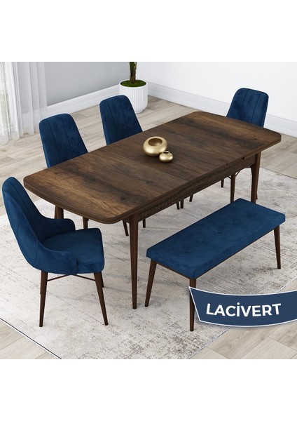 Concept Lia Serisi 80 x 132 cm Mutfak Masa Takımı Barok Ahşap Desen Masa 4 Sandalye ve 1 Bench