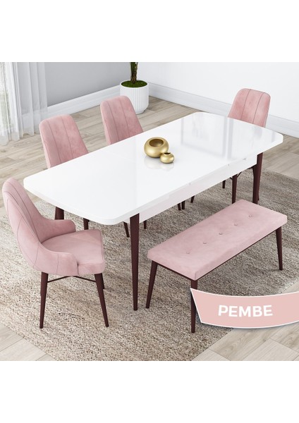 Concept Lia Serisi 80 x 132 cm Mutfak Masa Takımı Beyaz Masa Ceviz Ayak 4 Sandalye ve 1 Bench fiyatları