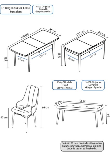 Concept Ram Serisi 80 x 132 cm Mutfak Masa Takımı Siyah Mermer Desen Masa 4 Sandalye ve 1 Bench