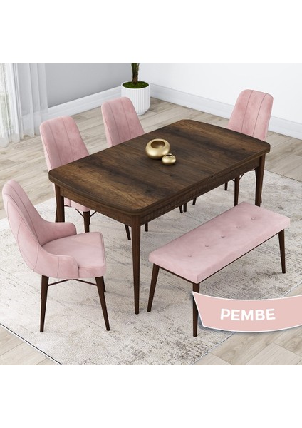 Concept Lia Serisi 80 x 132 cm Mutfak Masa Takımı Barok Ahşap Desen Masa 4 Sandalye ve 1 Bench