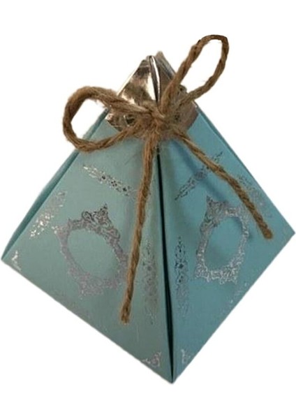 Karton Lokumluk Gümüş Saray Desenli Piramit Modeli 50'li Mavi