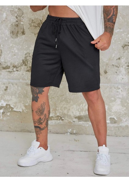 DAXİS Siyah Erkek Şort Nefes Alabilir Kumaş ile Spor Tarzında Rahat Kesim Yazlık