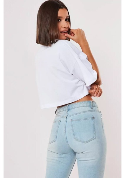 Enitmall Kadın Beyaz Oversize Crop TShirt fiyatları