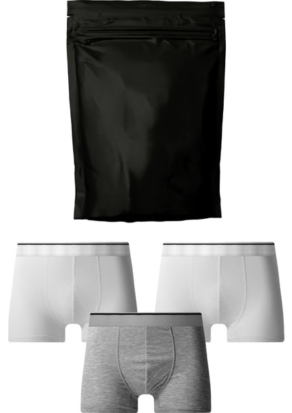 Erkek 3'lü Boxer Kumaş Premium Paket Düz Likralı Boxer Şort Çeyizlik Hediyelik