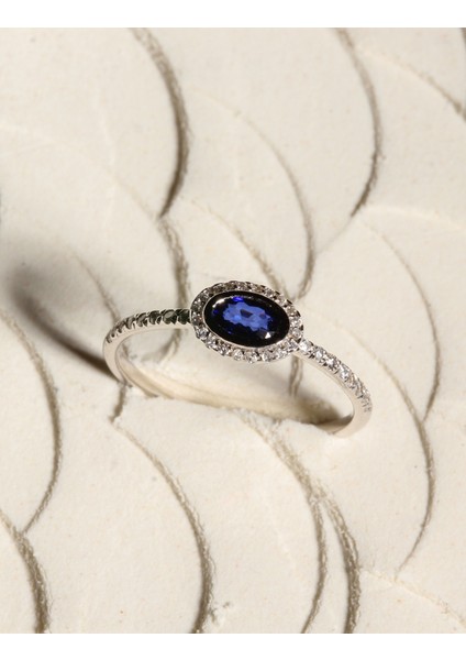 0,46 Karat Pırlantalı Safir Yüzük