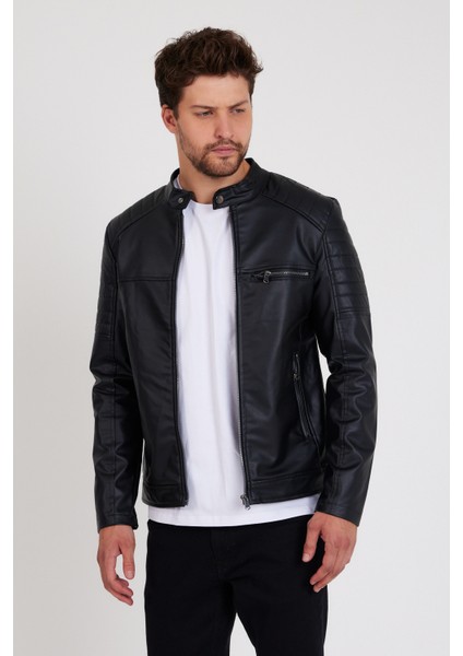 Erkek Siyah Dar Kesim Yeni Sezon Deri Ceket Mont fırsatları