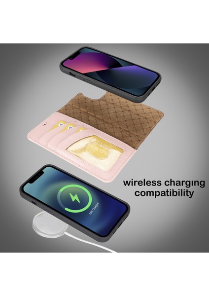 Apple iPhone 14 Uyumlu Deri Cüzdanlı Kılıf Mwwn Nu2 Pembe