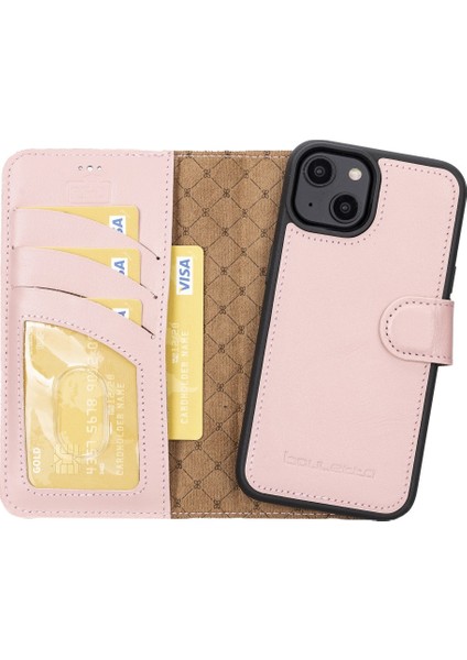 Apple iPhone 14 Uyumlu Deri Cüzdanlı Kılıf Mwwn Nu2 Pembe