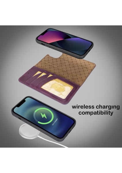 Apple iPhone 14 Uyumlu Deri Cüzdanlı Kılıf Mwwn Cz7 Mor