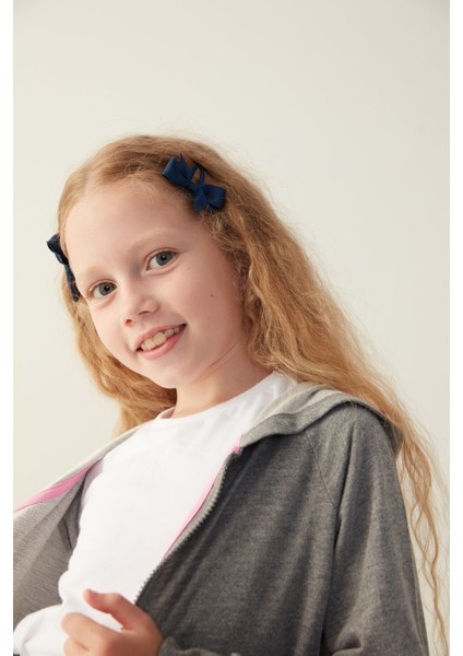 Kız Çocuk Önden Fermuarlı Kapüşonlu Hırka