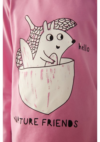 Lila Kız Çocuk Sincap Desenli Pijama Takımı