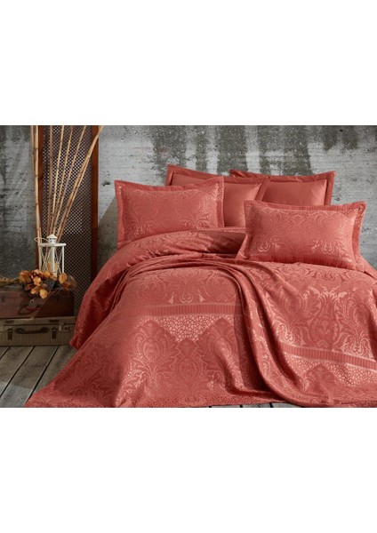 Dantela Hazel Jakarlı Çift Kişilik Yatak Örtüsü Brick