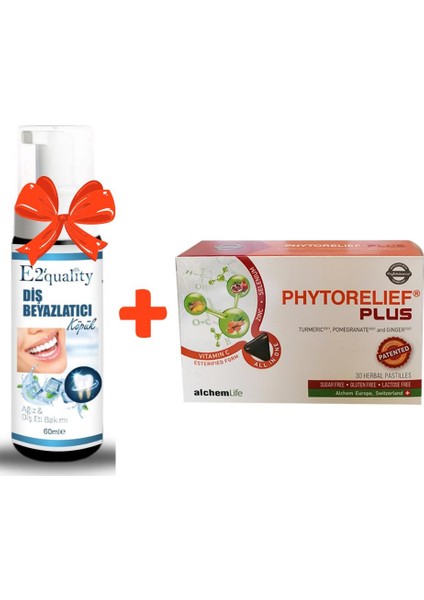 E2'quality Diş Beyazlatıcı Köpük + Alchem Phytorelief Plus Takviye Edici Gıda 30 Pastil