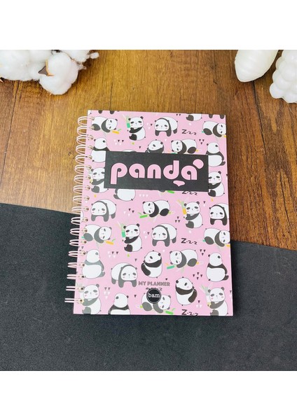 Panda Tasarımlı Çizgili Spiralli Defter