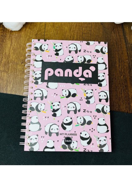 Panda Tasarımlı Çizgili Spiralli Defter