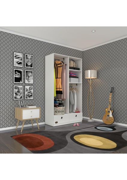 Kenzlife giysi dolabı 2 bölmeli 2 çekmeceli bedri 182*100*42 byz dolap kapaksız
