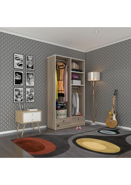 Kenzlife giysi dolabı 2 bölmeli 2 çekmeceli bedri 182*100*42 crd dolap kapaksız
