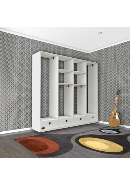 Kenzlife giysi dolabı 4 bölmeli 4 çekmeceli kamil 182*200*42 byz dolap kapaksız modelleri