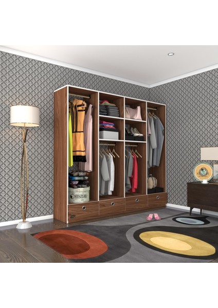 Kenzlife giysi dolabı 4 bölmeli 4 çekmeceli kamil 182*200*42 cvz dolap kapaksız