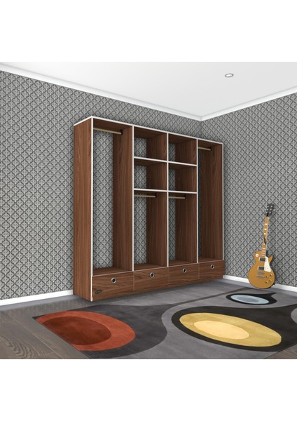 Kenzlife giysi dolabı 4 bölmeli 4 çekmeceli kamil 182*200*42 cvz dolap kapaksız