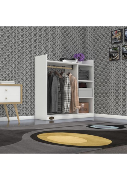 Kenzlife Modern Giysi Dolabı Kapaksız 4 Raflı Suntalam Malzeme 90x90x30 cm