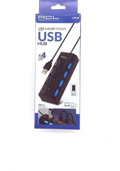 Ahb-01 USB Hub 4xusb Usb.2.0 LED Desıgn USB Çoğaltıcı Switch