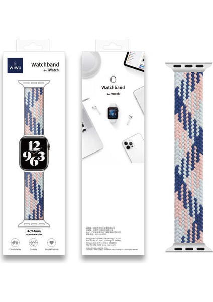 Apple Watch Uyumlu 44MM Wiwu Braided Solo Loop Contrast Color Large Kordon
