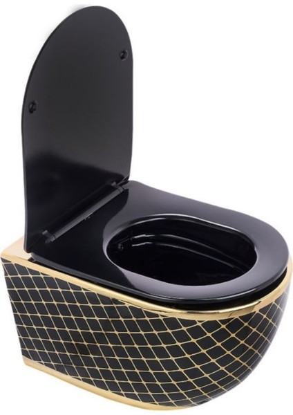 Pure Geo. Siyah Altın Kanalsız Asma Klozet Wh-784+Soft Kapak